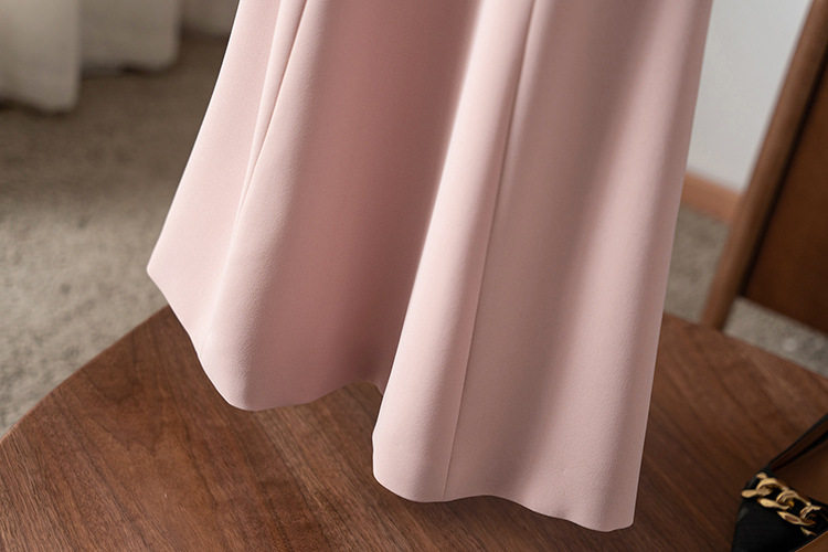 Đầm liền nữ cổ tròn phong cách Pháp, eo thon dáng chữ A, chất liệu satin, tay ngắn, màu trơn — Màu hồng, Màu trắng sữa, Màu đen chi tiết 9
