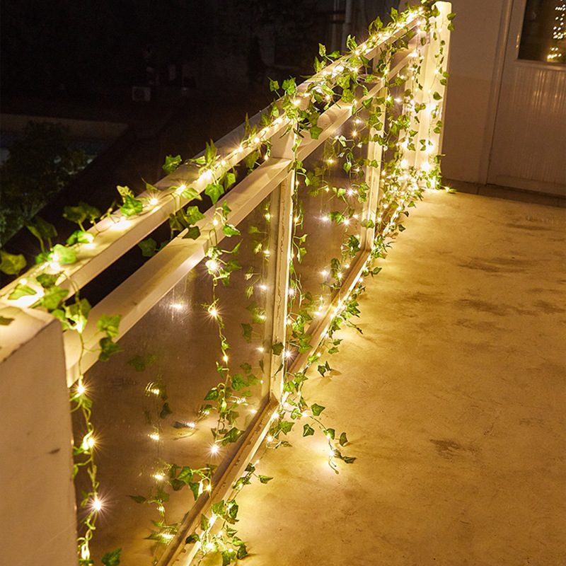 Lámpara decorativa de plantas verdes Lámpara de cortina de hoja de sauce LED Lámpara de estrella Lámpara intermitente Lámpara de color Cadena de luz solar de ambiente de habitación de patio
