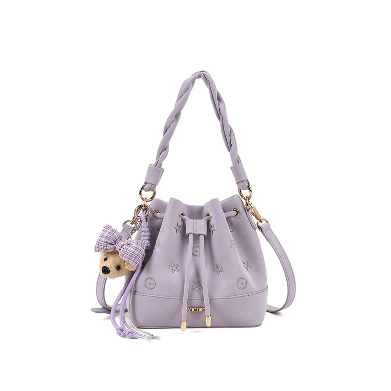 (Comes with a Hanging Ornament) Yichen Maillard Color Series Bucket Bag, Braided Handle, Crossbody, Pleated Small Tote Bag 25698