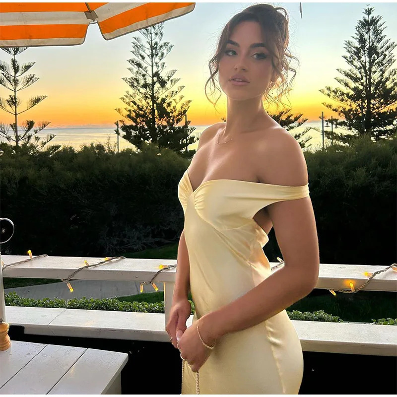 European and American Cross-Border Fashion 2026 Autumn Women's Dress, Elegant Satin Backless Sleeveless Party Maxi Dress