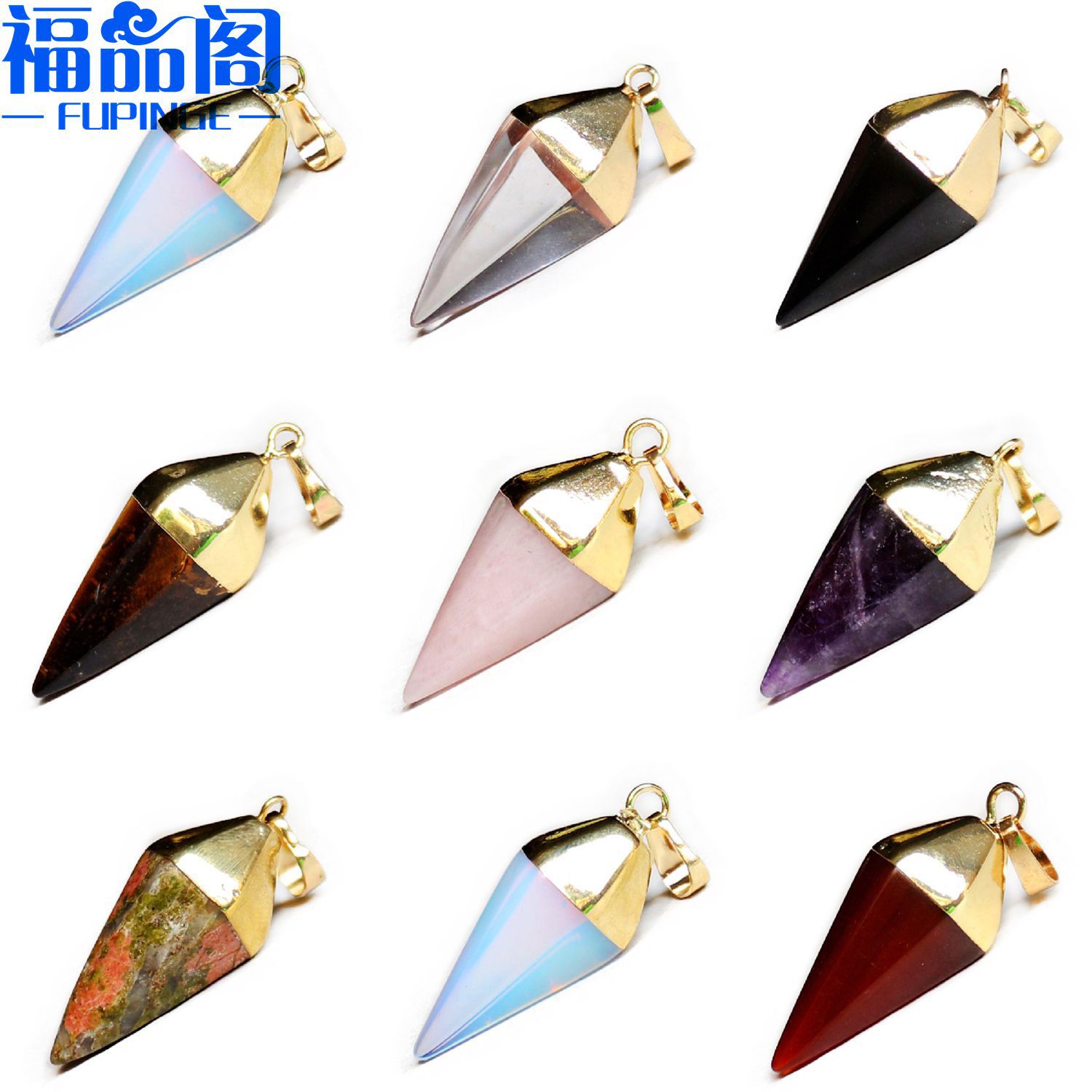 2025 spot exportación europea y americana piedra natural cristal cono hexagonal péndulo collar colgante joyería suministro transfronterizo al por mayor