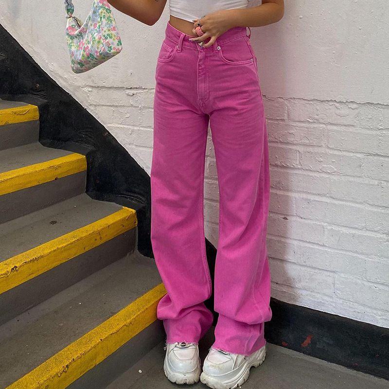 Full Length Pants Length Streetwear Full Length Zipper Washed Jeans Straight Pants