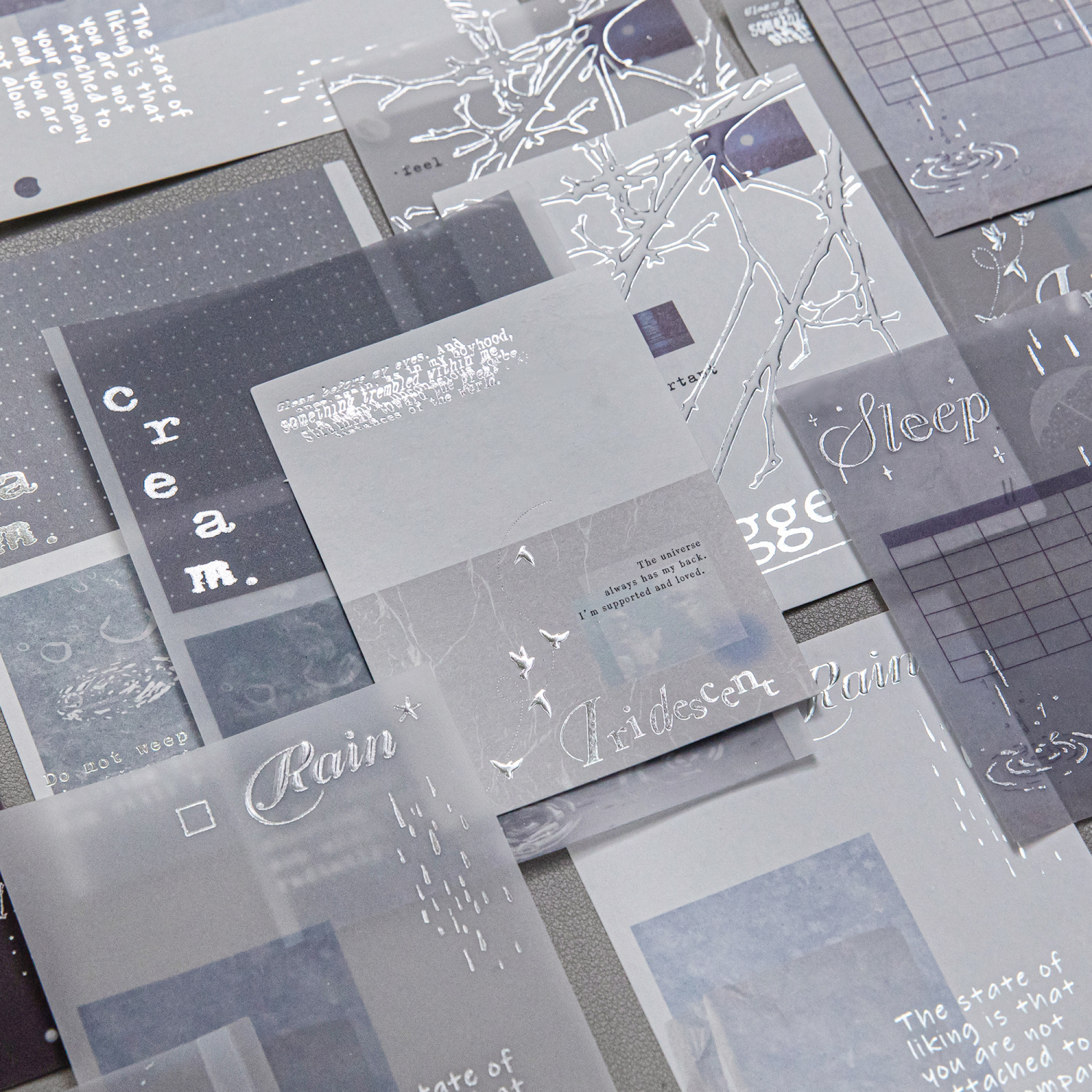 Momo Embossed Double-Pack Sticky Notes: the Realm of Simple Shadows - Creative Silver Foil Material for Journal Decoration and Memo Notes
