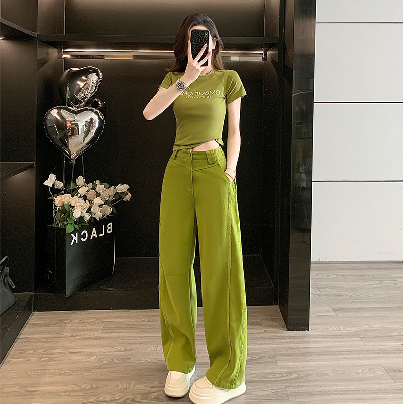 Fresh Street Casual Short-Sleeved T-Shirt for Women, Fashionable Retro Simple Jeans for Women, New Spring and Summer Two-Piece Suit Trendy Fresh Street Casual Short-Sleeved T-Shirt for Women, Fashionable Retro Simple Jeans for Women, New Spring and Summer Two-Piece Suit Trendy