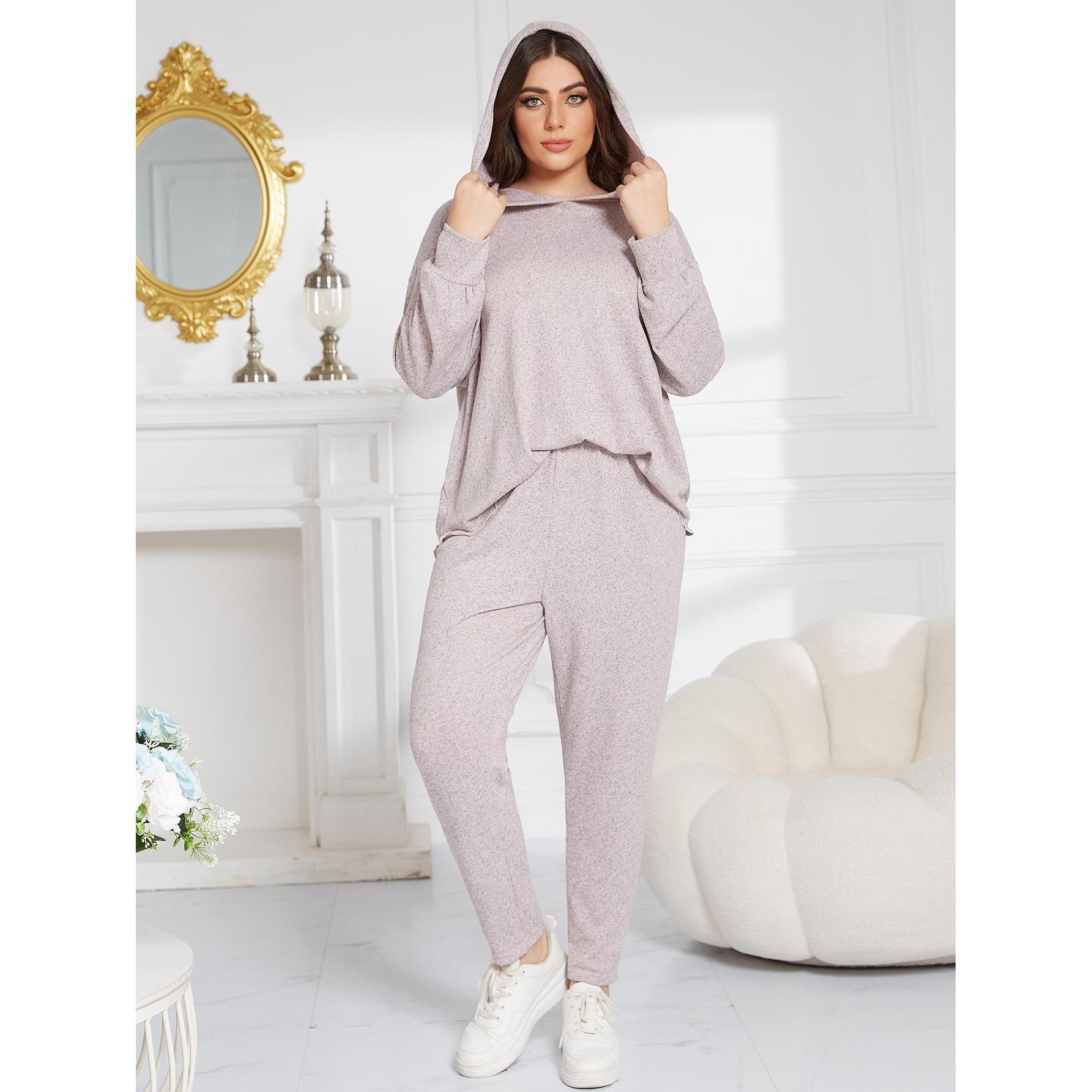 Neues großes Heimkleidungsset für Herbst und Winter, langärmeliger, molliger, übergroßer Pyjama mit Kapuze für Damen_voghion.com