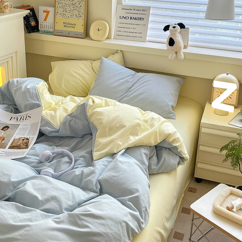 Washed four-piece bed sheets solid color quilt cover simple quilt cover dormitory single three-piece set factory outlet