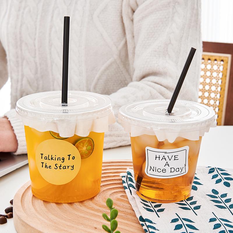 Disposable PET cold drink cups for milk tea: lemon fruit tea, iced coffee, and orange juice&mdash;with lids&mdash;98mm diameter, wholesale for commercial use