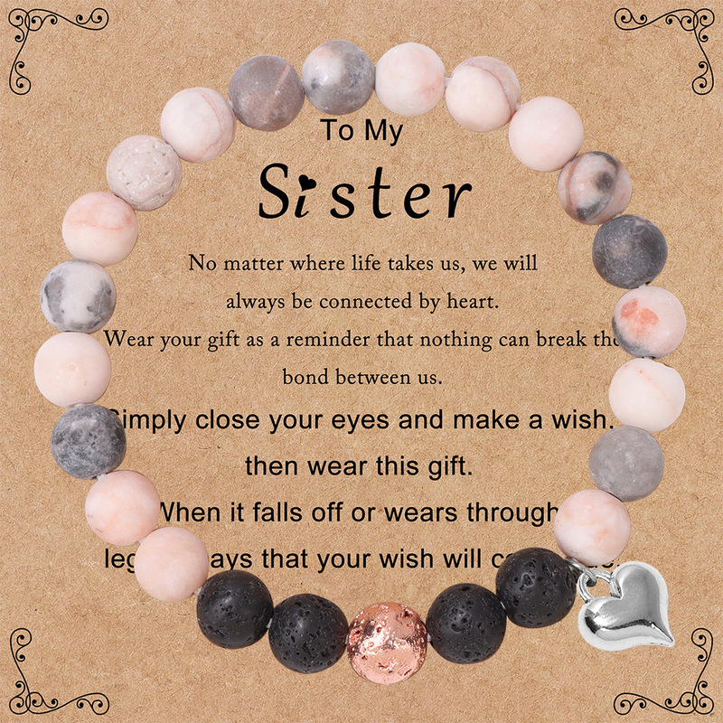 Frosted Pink zebra stone beads bracelet Amazon new electroplated volcanic stone love pendant good friend bracelet