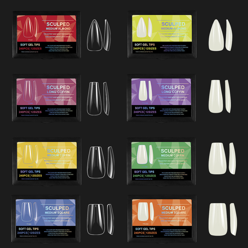 High-End Arched Pre-Made Nail Tips for European and American Markets, Thick Almond-Shaped Seamless False Nails, Coffin Nails, Exclusively for Cross-Border Sales