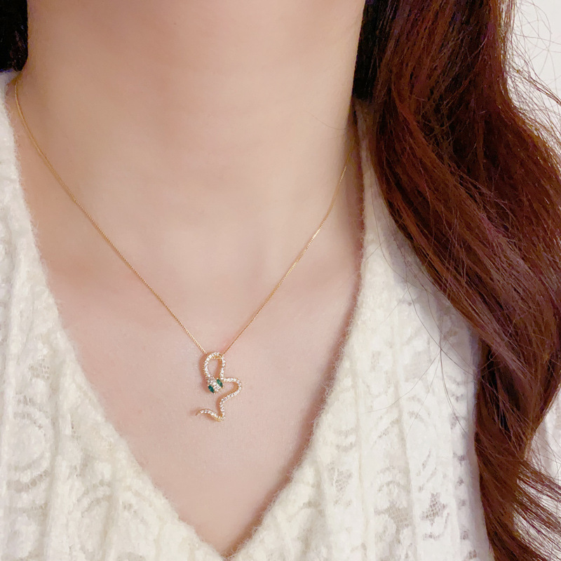 Zircon Snake Necklace, Personalized Fashion Collarbone Chain_voghion.com