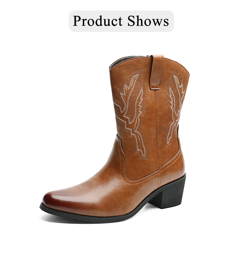 Western cowboy boots Hipster men's shoes Workwear Stylish retro zip boots_vogvips.com