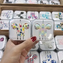 适用于苹果彩色耳机彩绘印花纹线控带麦卡通个性图案耳塞现货批发