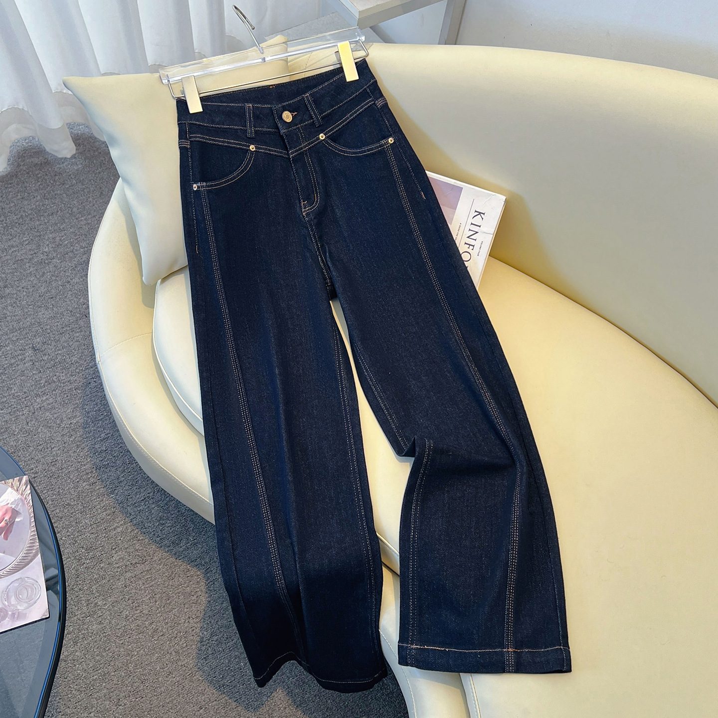 Denim Blue Wide-Leg Jeans for Women 2026 New Spring and Autumn High-Waisted Loose Slimming Versatile Cropped Straight Pants