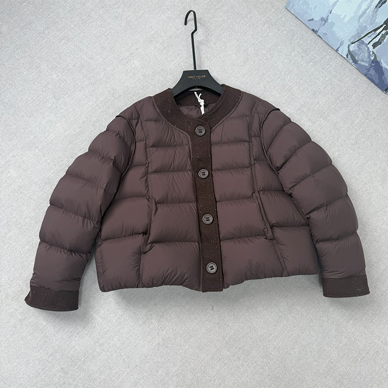 [Original Designer Model] 2025 Winter New Small Puff Rib down Jacket Women's Short Round Neck Jacket