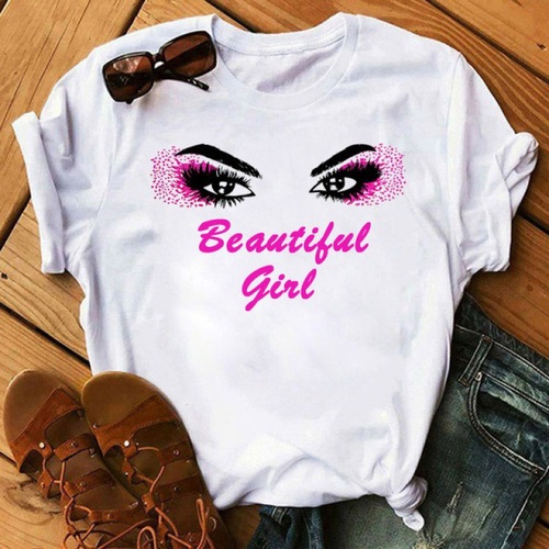 Summer New Product Eyelash Retro Print Round Neck Women's Base Shirt Short Sleeve T-Shirt Women