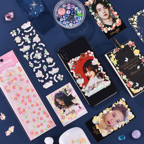 Springfield Flower Series Handbook Sticker Guka DIY Material Laser Colorful Cute Korean Sticker Water Cup Decoration