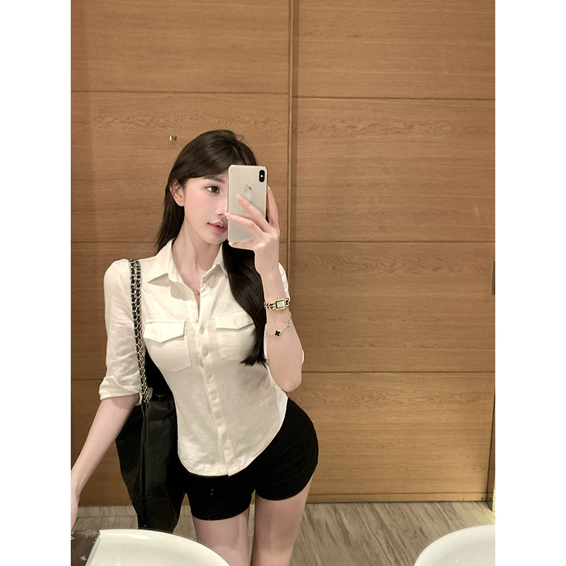 Радостная фиолетовая женская рубашка с короткими рукавами, летний темперамент, дизайн для похудения талии, топ для поездок на работу