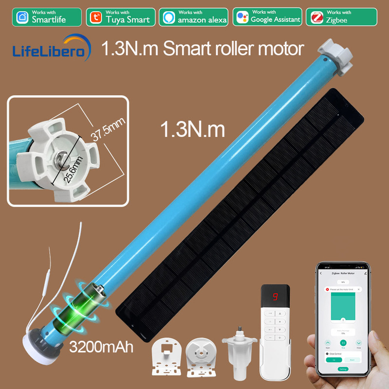 1.3N.m graffiti zigbee lithium battery smart roller shutter tubular electric curtain motor for 38MM aluminum tube