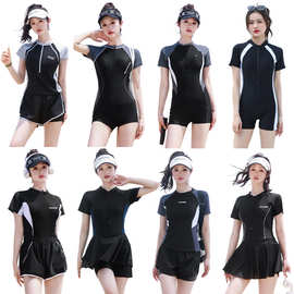 泳衣女高级感2025新款遮肚显瘦泳装连体保守长袖温泉短袖泳衣批发