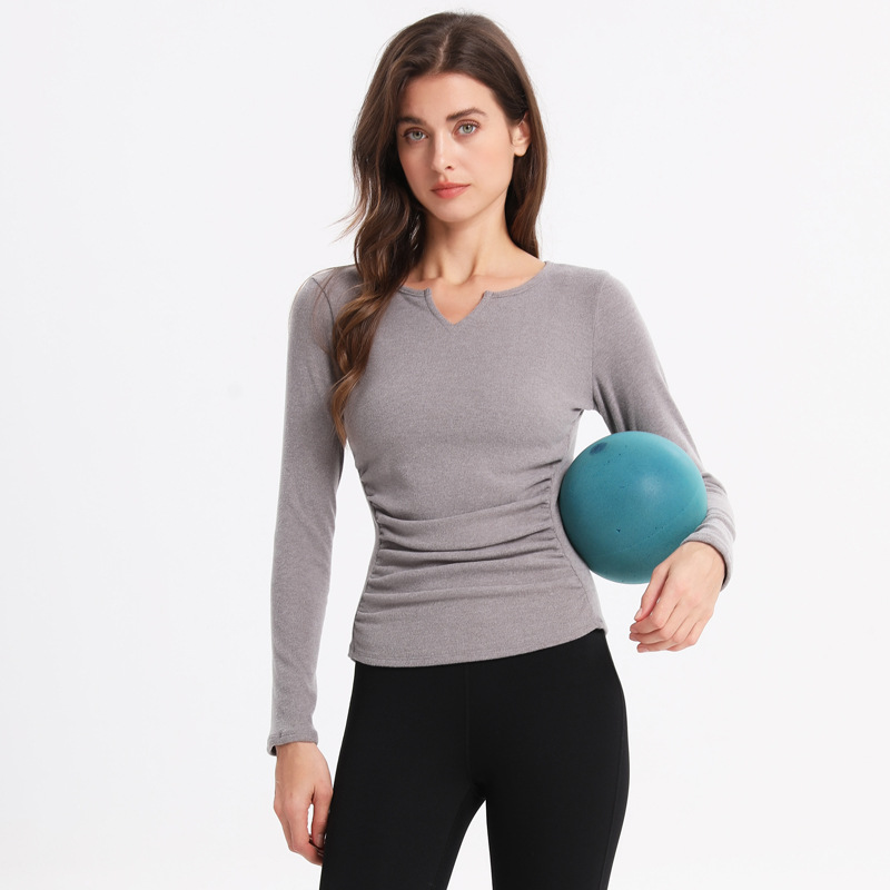 Thickened Sports Outdoor Top For Women V-neck Stretch Yoga Wear Training Long Sleeveness Clothing Autumn Winter Slim_voghion.com