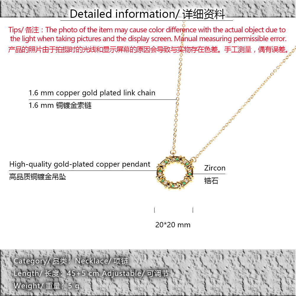 Koreanische Geometrische Kupfer Eingelegte Zirkon Halskette Großhandel display picture 15