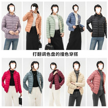 反季秋秋大码中老年连帽羽绒服女士短款韩版轻薄宽松外套氨纶