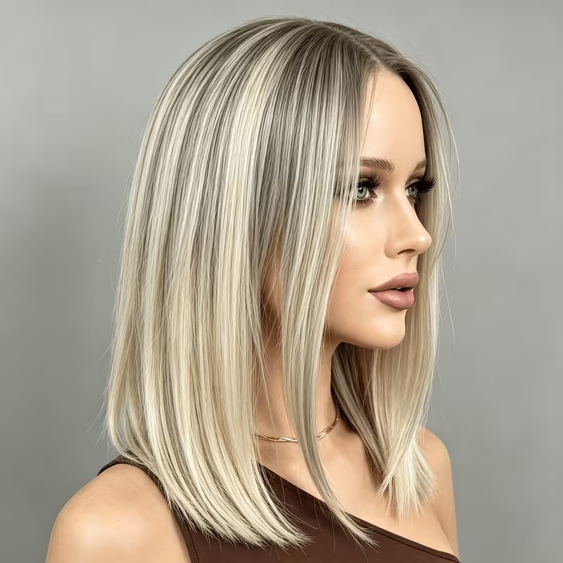 Cross-border brown and gold ombre bob wig for women, layered and smooth, African-style middle-parted short bob wig, synthetic fiber full wig Cross-border brown and gold ombre bob wig for women, layered and smooth, African-style middle-parted short bob wig, synthetic fiber full wig