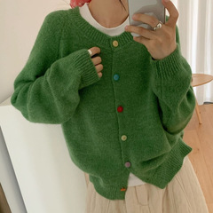设计感减龄彩色纽扣针织开衫上衣女秋季新款宽松长袖软糯毛衣外套