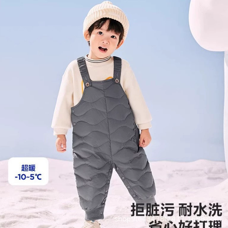 [Трехзащитная] Детская верхняя одежда, брюки, теплая зимняя одежда, детские пуховые штаны, утолщенные комбинезоны с открытой промежностью для детей.