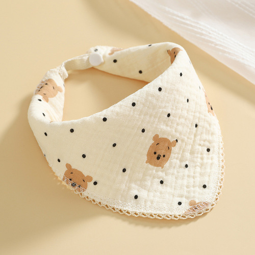 Pure cotton baby saliva towel crepe printed children's bib newborn cotton edge square towel hand towel bib