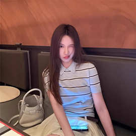 宅女同款退货率很低双色条纹polo针织上衣百褶裙通勤T恤短裙套装