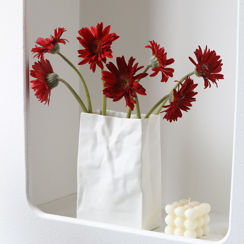 Wholesale Creative Paper Bag Ceramic Vase Ornament Minimalist Luxury White Flower Pot Ins Style Nordic Hydroponics High-end