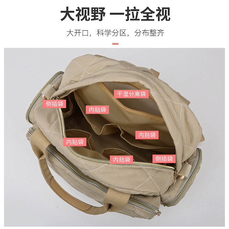 Comercio exterior hilo de bordar de alta calidad, bolso de madre y bebé a cuadros, bolso de mamá, cambiador, separación en seco y húmedo, mochila de viaje anti-salpicaduras