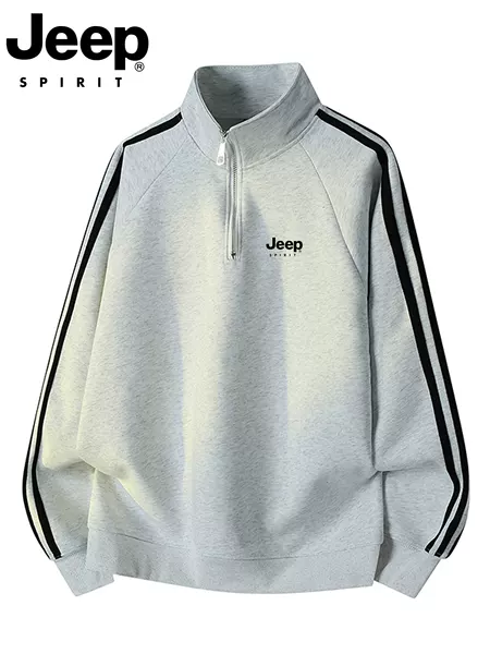 JEEP men's spring/autumn half-zip pullover sweatshirt, 2026 new style, loose-fit, plus-size top