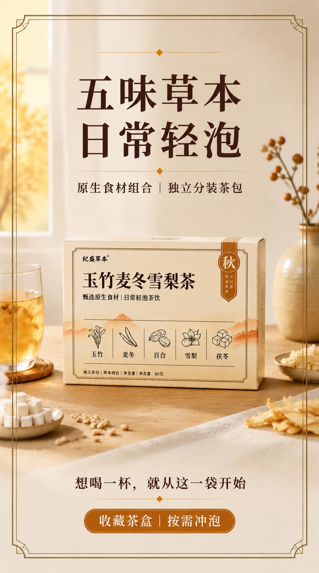 Yu Zhu Xue Li Mai Dong Herbal Tea Blend Triangle Tea Bags 60g Sugar Free Autumn Winter Brew in use