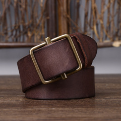 New men's perforated-free genuine leather belt with smooth buckle, made from premium full-grain cowhide—vintage, minimalist, and perfectly versatile for denim looks.
