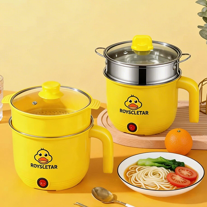 Электрическая кастрюля с изображением маленькой желтой уточки, многофункциональная пароварка для студентов, маленькая электрическая кастрюля, мини-электрокастрюля с низким энергопотреблением для одного человека, подарочная кастрюля с электроподогревом.