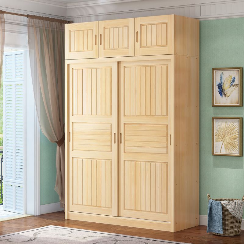 Sliding Door Wardrobe Pine Economical Solid Wood Wardrobe Modern Simple Home Sliding Children's Wardrobe Wholesale