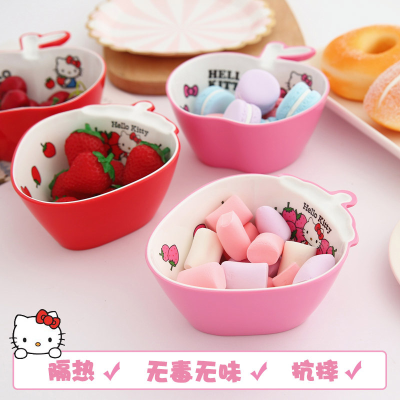 Creative Cartoon Hello Kitty Girl's Heart Bowl Cute Japanese Style Single Household Melamine Dessert Bowl Fruit Salads Bowl