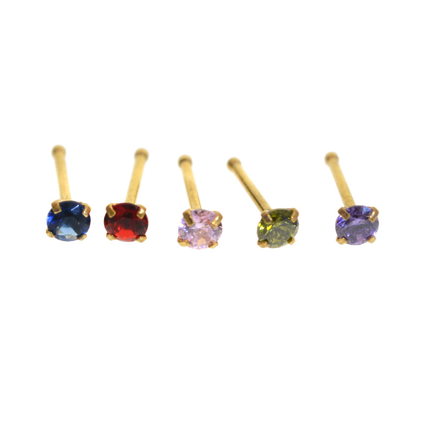 Piercing para nariz redondo con incrustaciones de circonita y varilla recta de acero inoxidable 316L de 0,8 mm, disponible en stock._voghion.com