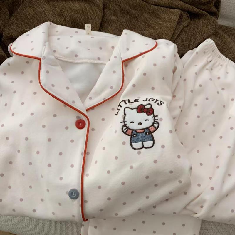 HelloKitty睡衣女春秋冬季德绒日系可爱风加厚珊瑚绒卡通家居服|undefined