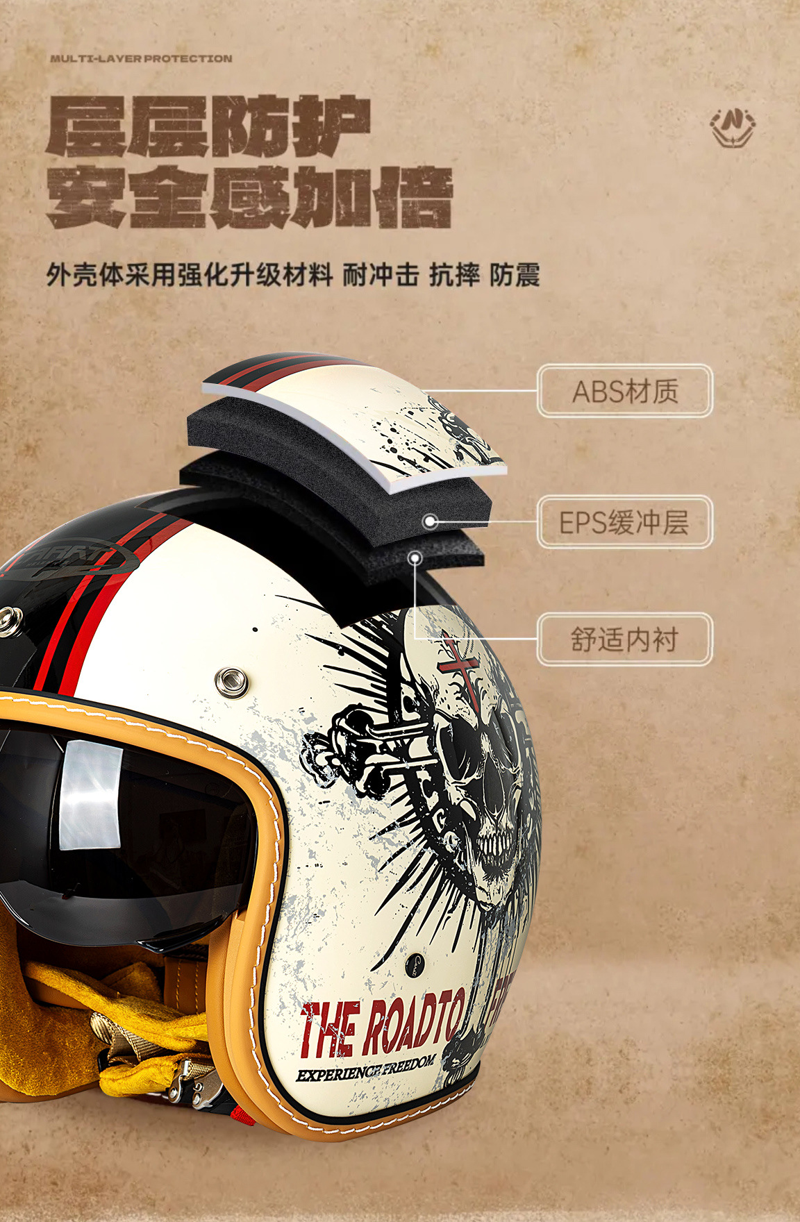 3/4 Retro Motorcycle Helmet Electric Scooter Cruiser Half Helmet