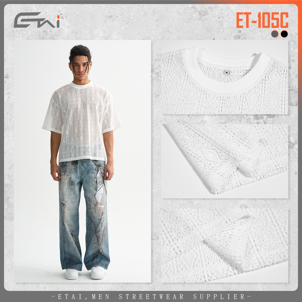 ETAI Hombre| Tendencia de nuevo hombre de encaje mallas de manga corta casual perspectiva hombre camiseta de cuello redondo