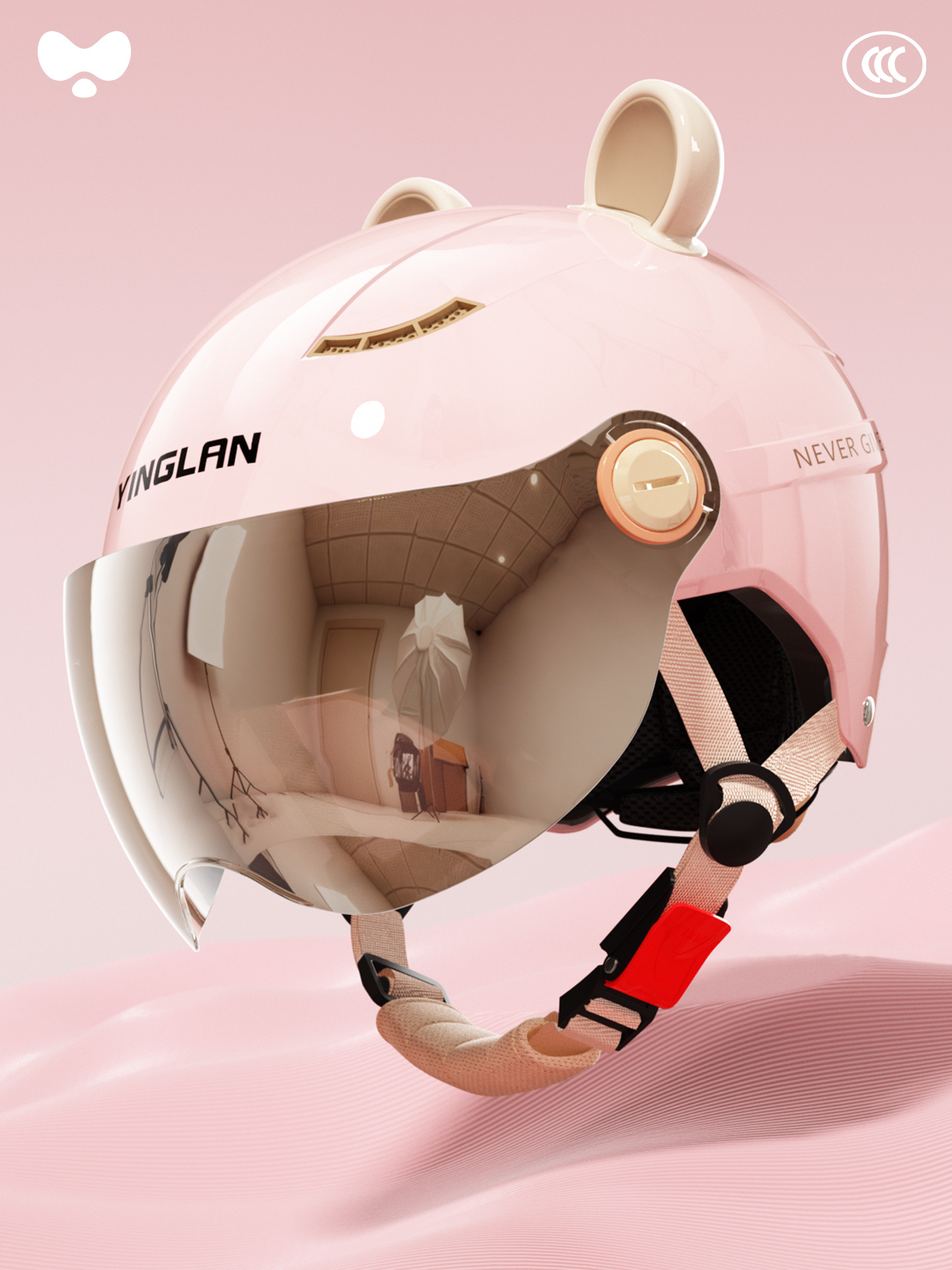 Motorcycle Helmet — Universal Motosiklet kaskı (dəbilqə) - 3c-first-love-pink-electroplated-short-visor-a-class-new-national-standard