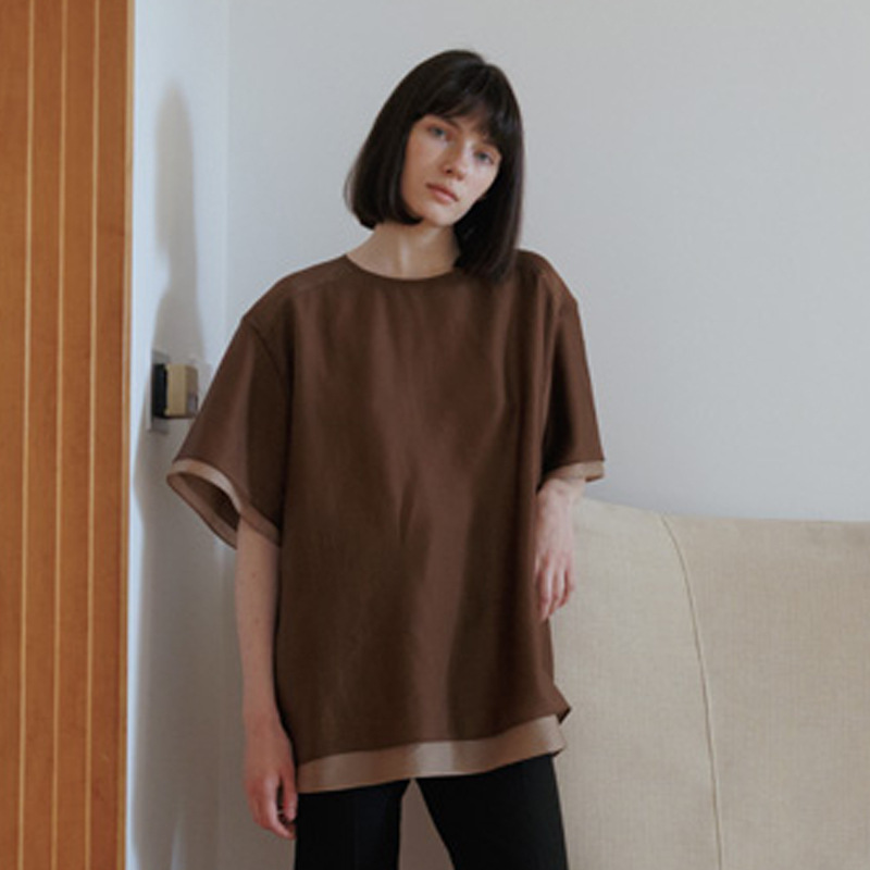 In Stock Moondal Short-Sleeved T-Shirt for Women 2025 Summer New Designer Style Niche Double-Layer Splicing Top