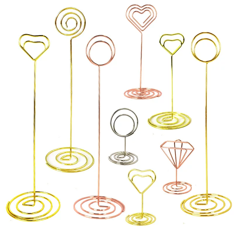 In-stock creative metal desktop notepad clip message clip wedding standing ornament heart peacock round business card holder batch