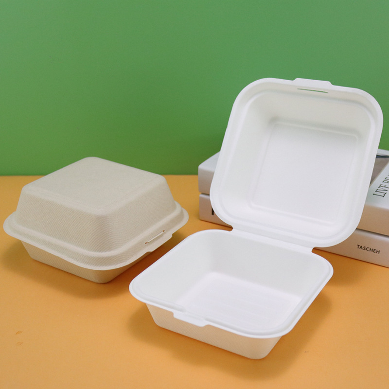 Fiambrera de pulpa de papel desechable, caja de hamburguesas, caja de pastel de bento de red neta, caja de almuerzo de papel de dibujo cuadrado, caja de embalaje para llevar