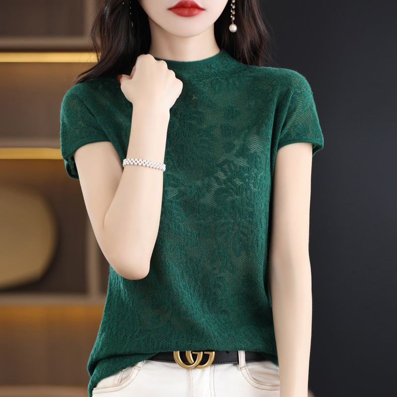 Fashionable woolen lace knitted sweater