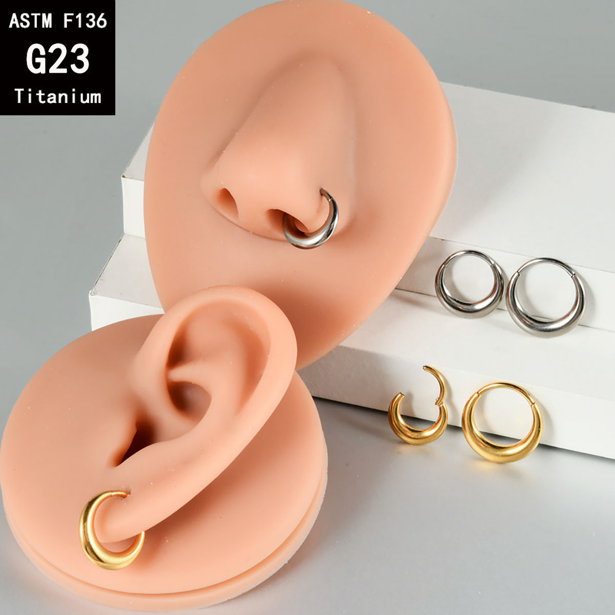 G23 Titanium Oval Septum Nose Ring Earrings - Gold Crescent Ear Bone Ring Classy Body Jewelry detail image 10