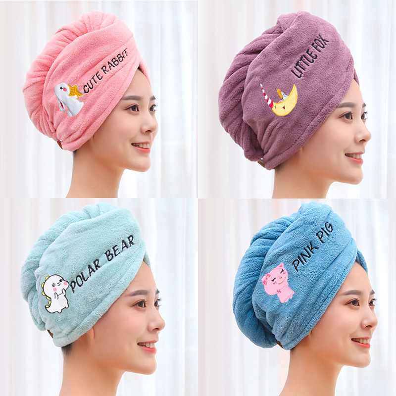 Hair Dryer Cap Bath Cap Women High Density Double Layer Thickened Super Absorbent Head Scarf Long Hair Cartoon Embroidery Hair Dryer Wholesale 